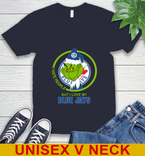 Toronto Blue Jays MLB Christmas Grinch I Hate People But I Love My Favorite Baseball Team V-Neck T-Shirt 3