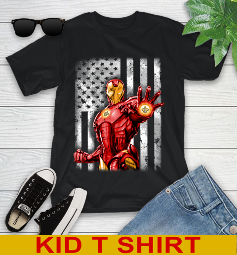 New Orleans Saints NFL Football Iron Man Avengers American Flag Shirt Youth T-Shirt