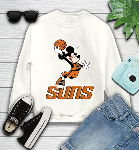 NBA Basketball Phoenix Suns Cheerful Mickey Mouse Shirt Youth Sweatshirt 2
