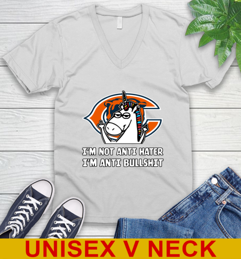 Chicago Bears NFL Football Unicorn I'm Not Anti Hater I'm Anti Bullshit V-Neck T-Shirt