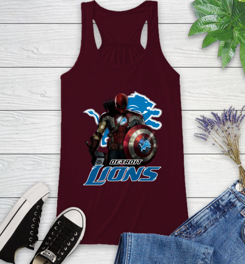 NFL Captain America Thor Spider Man Hawkeye Avengers Endgame Football Detroit Lions Racerback Tank 3