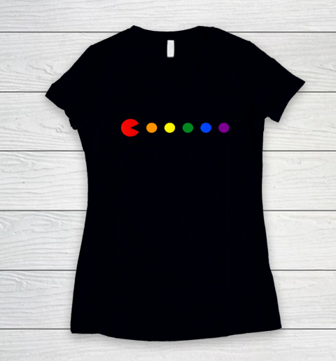 Video Game Rainbow Polka Dot Gay Pride Month LGBTQ Ally Women's V-Neck T-Shirt