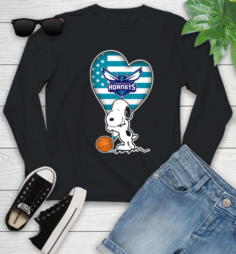 Charlotte Hornets NBA Basketball The Peanuts Movie Adorable Snoopy Youth Long Sleeve 2
