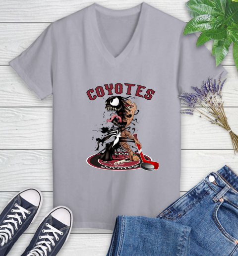 NHL Arizona Coyotes Hockey Venom Groot Guardians Of The Galaxy Women's V-Neck T-Shirt 4