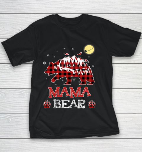 Mama Bear Christmas Pajama Red Plaid Buffalo Family Youth T-Shirt