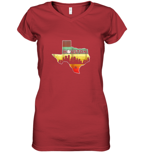5bfx houston retro baseball shirtvintage houston baseball women v neck t shirt 39 front red
