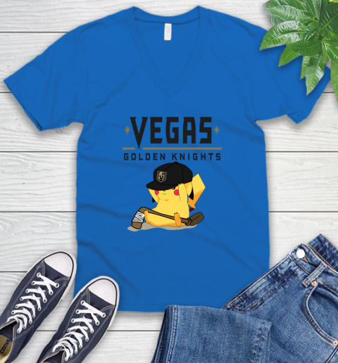 NHL Pikachu Hockey Sports Vegas Golden Knights V-Neck T-Shirt 6