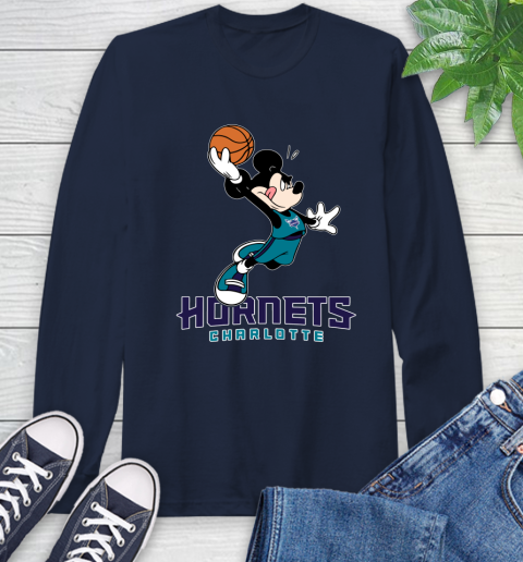 NBA Basketball Charlotte Hornets Cheerful Mickey Mouse Shirt Long Sleeve T-Shirt 4