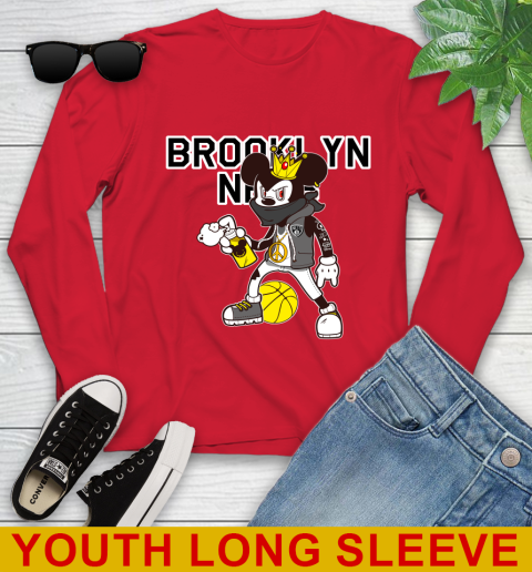 Brooklyn Nets NBA Basketball Mickey Peace Sign Sports Youth Long Sleeve 11