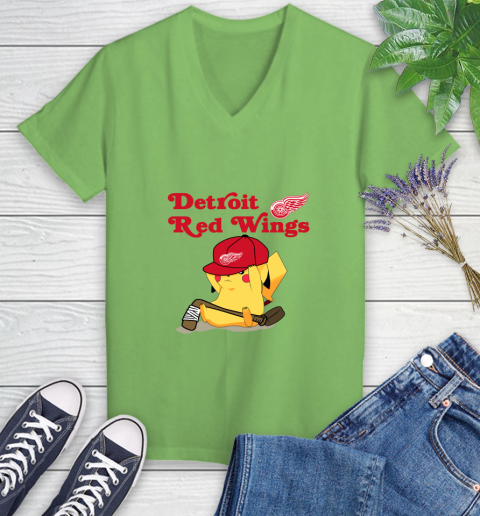 NHL Pikachu Hockey Sports Detroit Red Wings Women's V-Neck T-Shirt 11