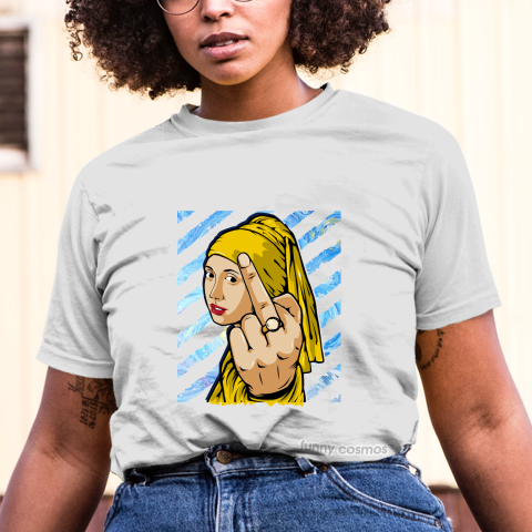 Air Jordan 1 New Love Matching Sneaker Tshirt The girl With The Pearl Earing Middle Finger Yellow and Black Jordan Tshirt