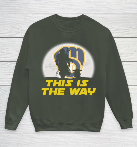 Milwaukee Brewers MLB Baseball Star Wars Yoda And Mandalorian This Is The Way Youth Sweatshirt 8