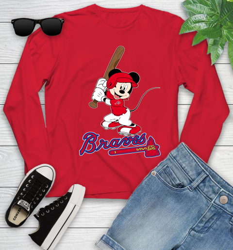 MLB Baseball Atlanta Braves Cheerful Mickey Mouse Shirt Youth Long Sleeve 11