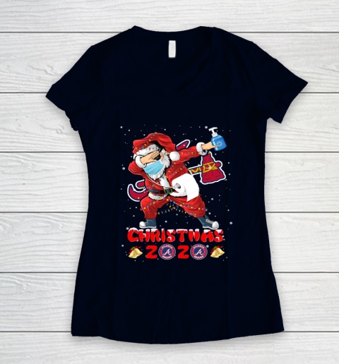 Atlanta Braves Funny Santa Claus Dabbing Christmas 2020 MLB Women's V-Neck T-Shirt 2