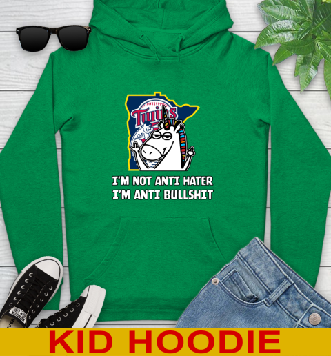 Minnesota Twins MLB Baseball Unicorn I'm Not Anti Hater I'm Anti Bullshit Youth Hoodie 8