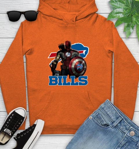 NFL Captain America Thor Spider Man Hawkeye Avengers Endgame Football Buffalo Bills Youth Hoodie 5