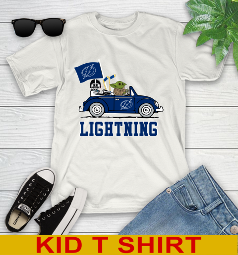NHL Hockey Tampa Bay Lightning Darth Vader Baby Yoda Driving Star Wars Shirt Youth T-Shirt