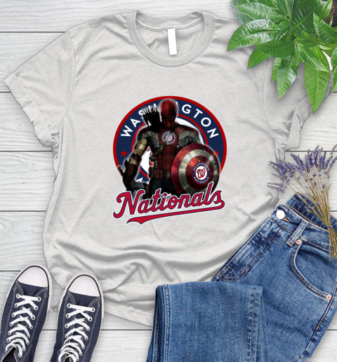 MLB Captain America Thor Spider Man Hawkeye Avengers Endgame Baseball Washington Nationals Women's T-Shirt