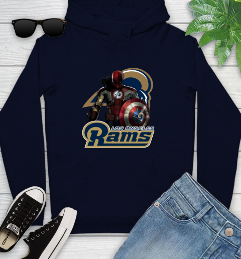 NFL Captain America Thor Spider Man Hawkeye Avengers Endgame Football Los Angeles Rams Youth Hoodie 4
