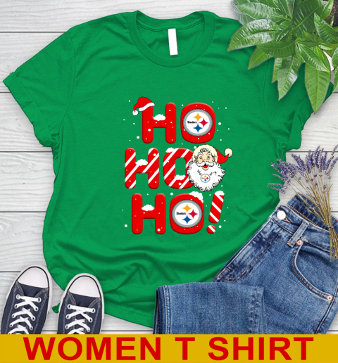 Pittsburgh Steelers NFL Football Ho Ho Ho Santa Claus Merry Christmas Shirt Women's T-Shirt 7