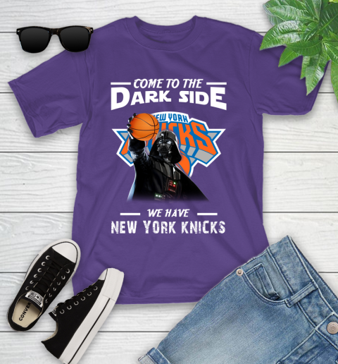 NBA Come To The Dark Side We Have New York Knicks Star Wars Darth Vader Basketball Youth T-Shirt 3