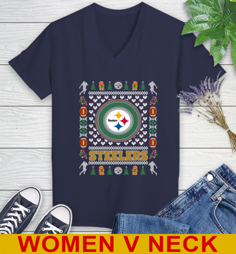 Pittsburgh Steelers Merry Christmas NFL Football Loyal Fan Women's V-Neck T-Shirt 12