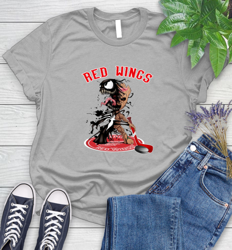 NHL Detroit Red Wings Hockey Venom Groot Guardians Of The Galaxy Women's T-Shirt 5