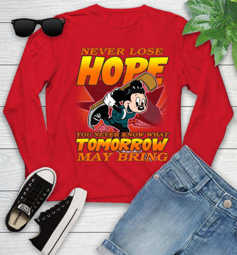 San Jose Sharks NHL Hockey ootball Mickey Disney Never Lose Hope Youth Long Sleeve 11