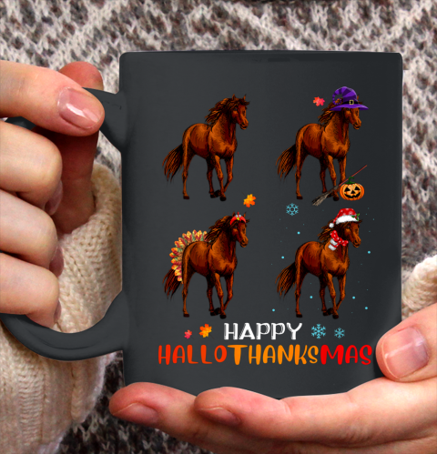 Horse Halloween Thanksgiving Christmas Happy Hallothanksmas Ceramic Mug 11oz