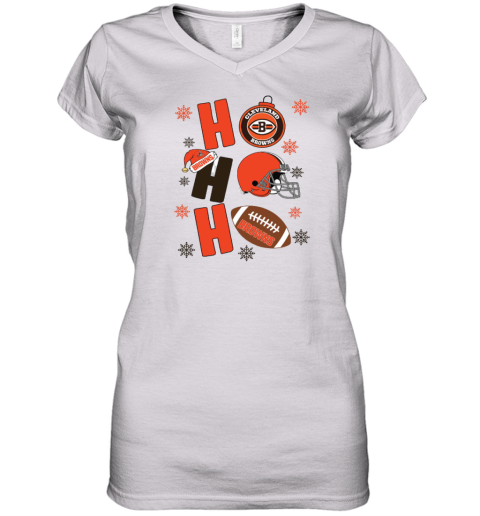 Cleveland Browns Hohoho Santa Claus Christmas Football NFL Women's V-Neck T-Shirt