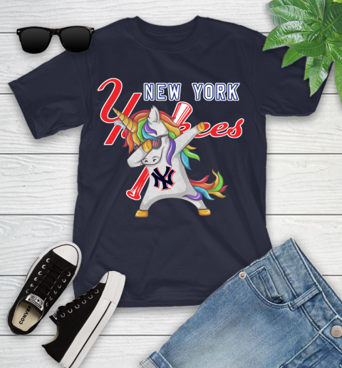 New York Yankees MLB Baseball Funny Unicorn Dabbing Sports Youth T-Shirt 3