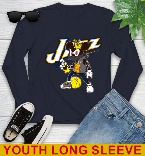 Utah Jazz NBA Basketball Mickey Peace Sign Sports Youth Long Sleeve 3