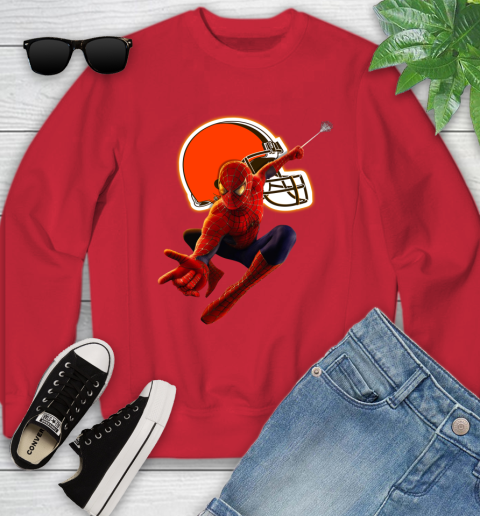 NFL Spider Man Avengers Endgame Football Cleveland Browns Youth Sweatshirt 9