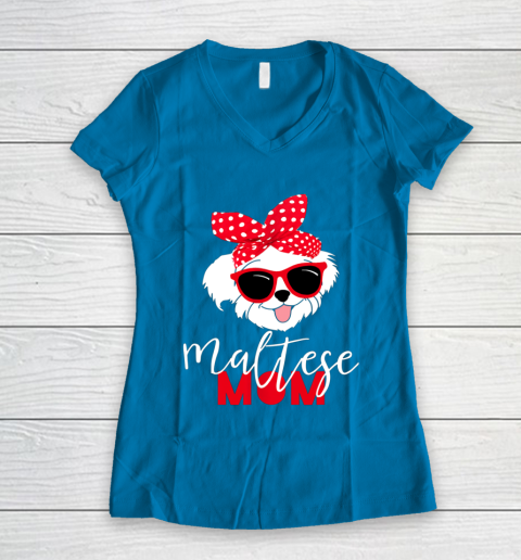 Dog Mom Shirt Dog Lovers T Shirt Maltese Mom Fur Mama Women's V-Neck T-Shirt 5