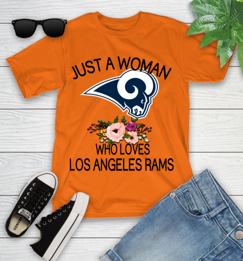 NFL Just A Woman Who Loves Los Angeles Rams Football Sports Youth T-Shirt 4