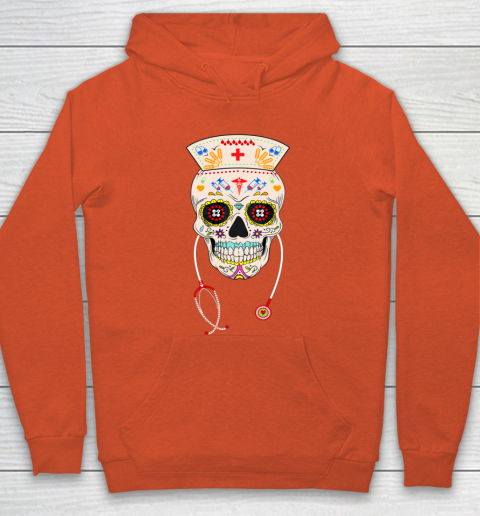 Nurse Sugar Skull Shirt Halloween Day Of The Dead Dia De Los Hoodie 3