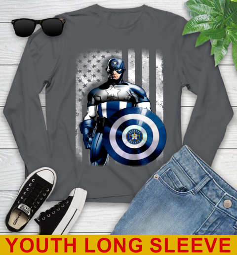 Houston Astros MLB Baseball Captain America Marvel Avengers American Flag Shirt Youth Long Sleeve 9