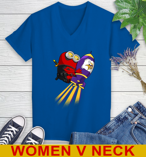 NFL Football Minnesota Vikings Deadpool Minion Marvel Shirt Women's V-Neck T-Shirt 9