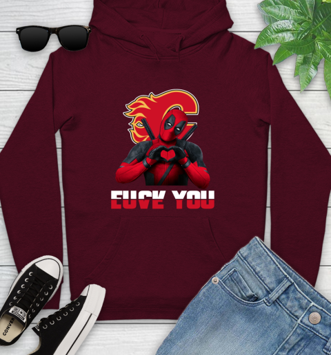 NHL Calgary Flames Deadpool Love You Fuck You Hockey Sports Youth Hoodie 7