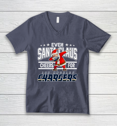 Los Angeles Chargers Even Santa Claus Cheers For Christmas NFL V-Neck T-Shirt 7