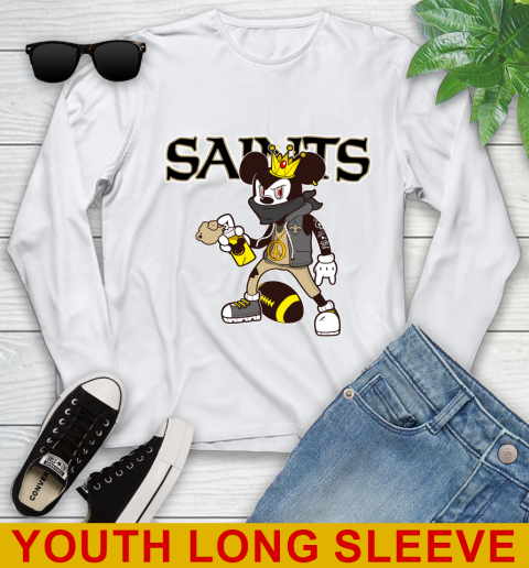 New Orleans Saints NFL Football Mickey Peace Sign Sports Youth Long Sleeve