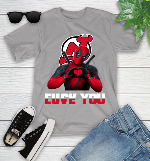 NHL New Jersey Devils Deadpool Love You Fuck You Hockey Sports Youth T-Shirt 4