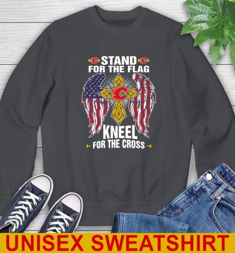 NHL Hockey Calgary Flames Stand For Flag Kneel For The Cross Shirt Sweatshirt 7