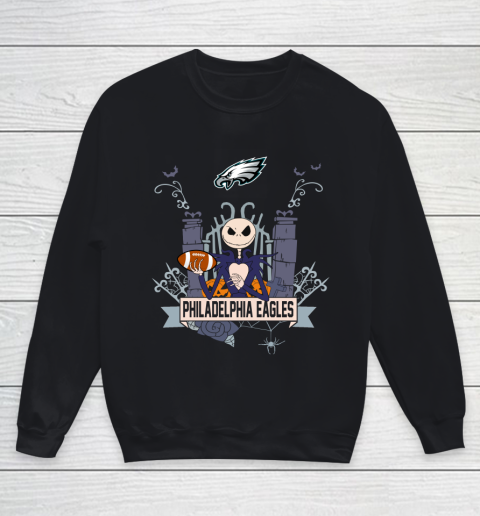 NFL Philadelphia Eagles Football Jack Skellington Halloween Youth Sweatshirt