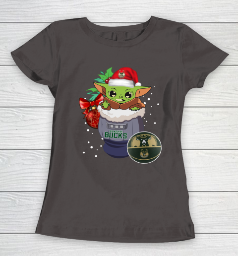 Milwaukee Bucks Christmas Baby Yoda Star Wars Funny Happy NBA Women's T-Shirt 8