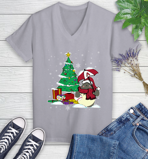 Arizona Diamondbacks MLB Baseball Cute Tonari No Totoro Christmas Sports Women's V-Neck T-Shirt 4