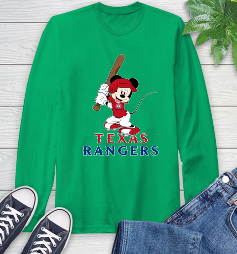 MLB Baseball Texas Rangers Cheerful Mickey Mouse Shirt Long Sleeve T-Shirt 8