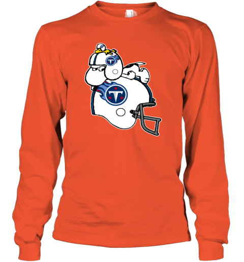 Snoopy And Woodstock Resting On Tennessee Titans Helmet pjon snoopy and woodstock resting on tennessee titans helmet youth long sleeve 50 front orange
