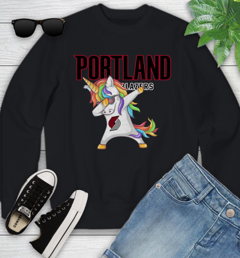 Portland Trail Blazers NBA Basketball Funny Unicorn Dabbing Sports Youth Sweatshirt 2