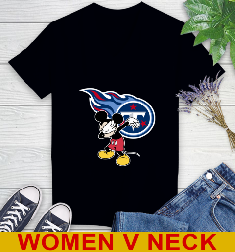 Tennessee Titans NFL Football Dabbing Mickey Disney Sports Women's V-Neck T-Shirt 2
